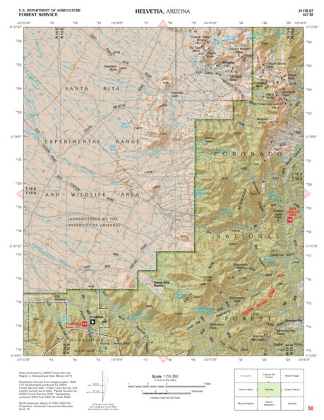 Coronado National Forest Quadrangle: HELVETIA Preview 1
