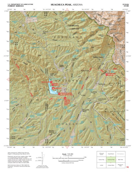 Coronado National Forest Quadrangle: HUACHUCA PEAK Preview 1