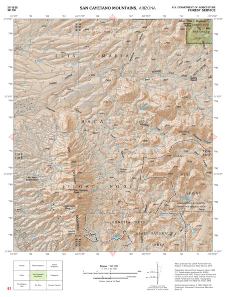 Coronado National Forest Quadrangle: SAN CAYETANO MOUNTAINS Preview 1