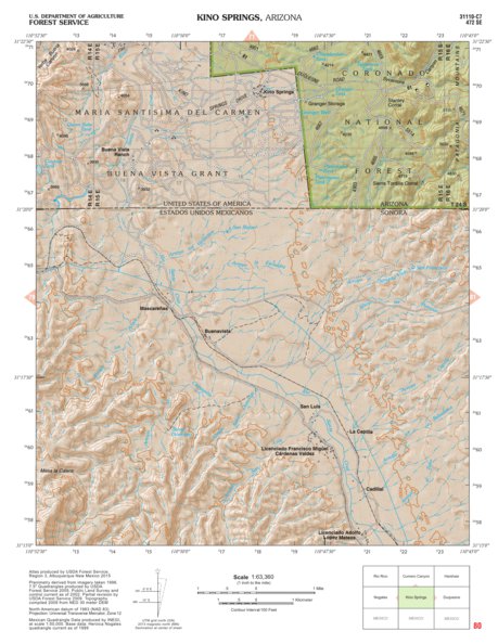 Coronado National Forest Quadrangle: KINO SPRINGS Preview 1