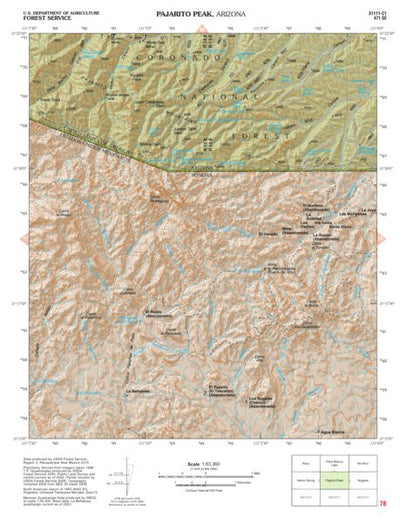 Coronado National Forest Quadrangle: PAJARITO PEAK Preview 1