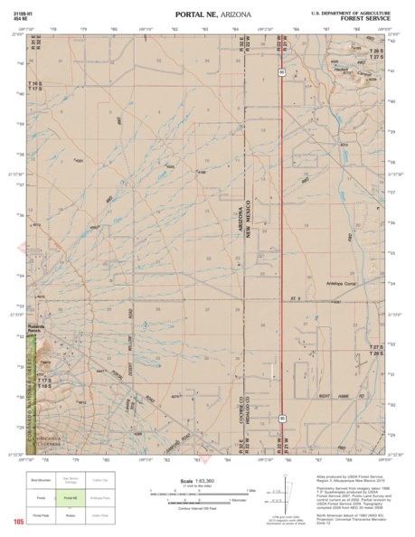 Coronado National Forest Quadrangle: PORTAL NE Preview 1