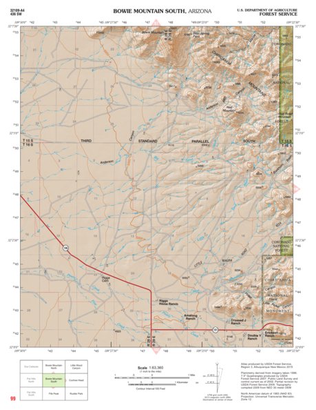 Coronado National Forest Quadrangle: BOWIE MOUNTAIN SOUTH Preview 1