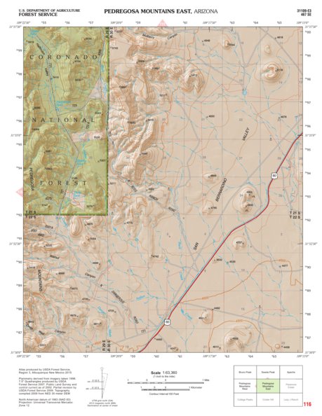 Coronado National Forest Quadrangle: PEDREGOSA MOUNTAINS EAST Preview 1