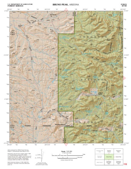 Coronado National Forest Quadrangle: BRUNO PEAK Preview 1