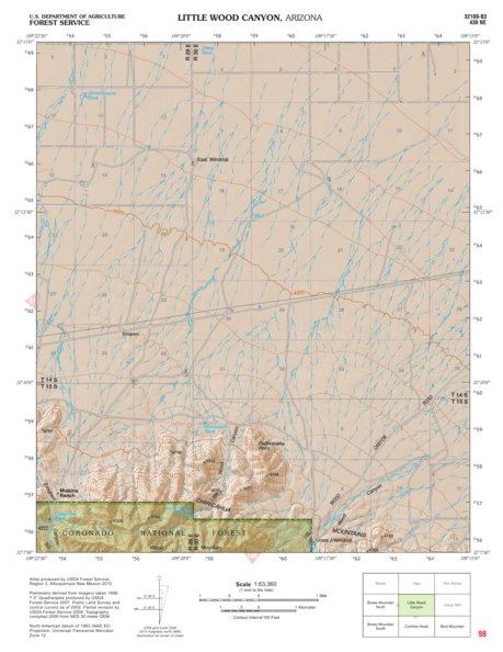 Coronado National Forest Quadrangle: LITTLE WOOD CANYON Preview 1