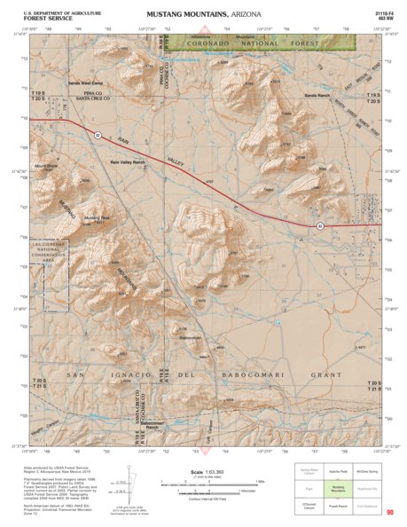 Coronado National Forest Quadrangle: MUSTANG MOUNTAINS Preview 1