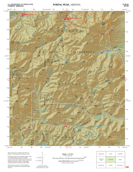 Coronado National Forest Quadrangle: PORTAL PEAK Preview 1