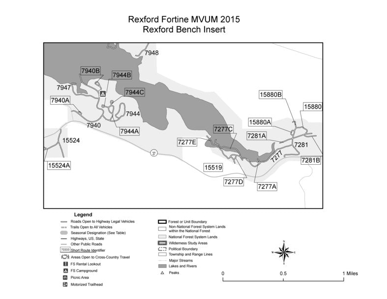 Kootenai NF MVUM 2015 Rexford Bench Insert Map by US Forest