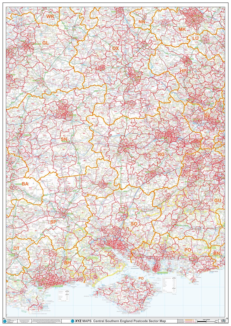 XYZ Postcode Sector Map - (S3) - Central Southern England by XYZ Maps ...