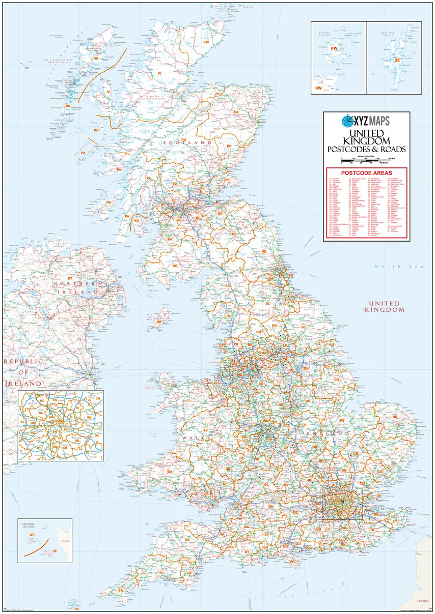 Postcode 3585 Map XYZ UK Postcode Areas & Roads - (AR5) Map by XYZ Maps | Avenza Maps