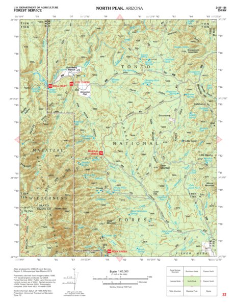 Tonto National Forest Quadrangle: NORTH PEAK Map by US Forest Service ...