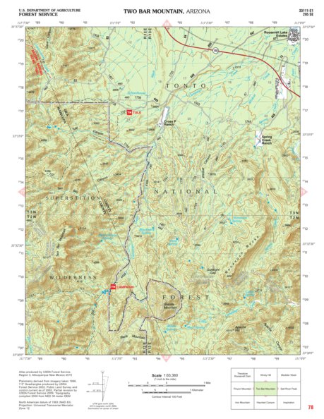 Tonto National Forest Quadrangle: TWO BAR MOUNTAIN Preview 1
