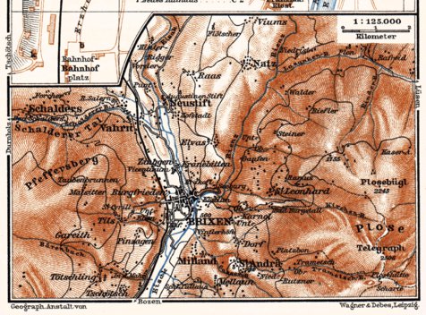 Brixen (Bressanone) environs Map, 1911 by Waldin | Avenza Maps