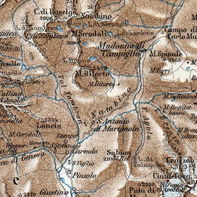 Passo della Mendola (Mendelpass), Madonna di Campiglio, Triente and Arco map, 1911 Preview 2