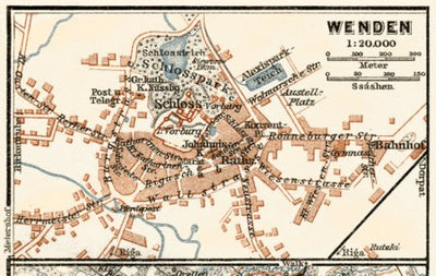 Cesis (Венденъ, Wenden) town plan. Environs of Cesis map, 1914 Preview 1