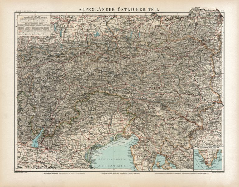 Map of the eastern Alpine countries, 1905 by Waldin | Avenza Maps
