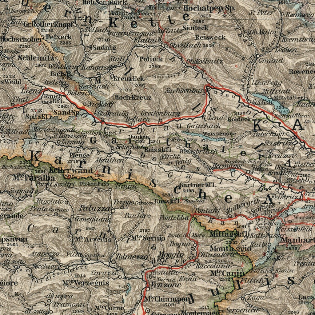 Map of the eastern Alpine countries, 1905 by Waldin | Avenza Maps