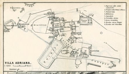 Hadrian's Villa (Villa Adriana) site plan, 1898 (Rome) Map by Waldin ...