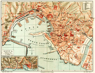 Genoa (Genova) city map, about 1910 Preview 1