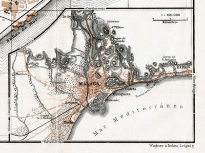 Málaga, city map. Environs of Málaga, 1913 Preview 1
