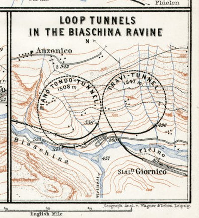Gotthard railway. St. Gotthard spiral (loop) tunnels in the Biaschina Ravine, 1909 Preview 1