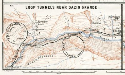 Gotthard railway. St. Gotthard spiral (loop) tunnels near Dazio Grande, 1909 Preview 1