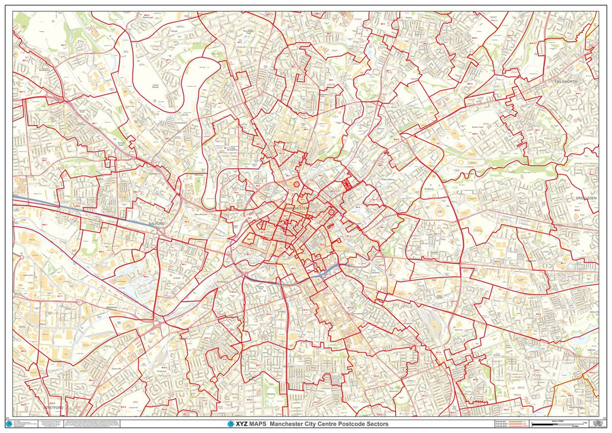 XYZ Postcode Sector Map (C3) Manchester City by XYZ Maps | Avenza Maps