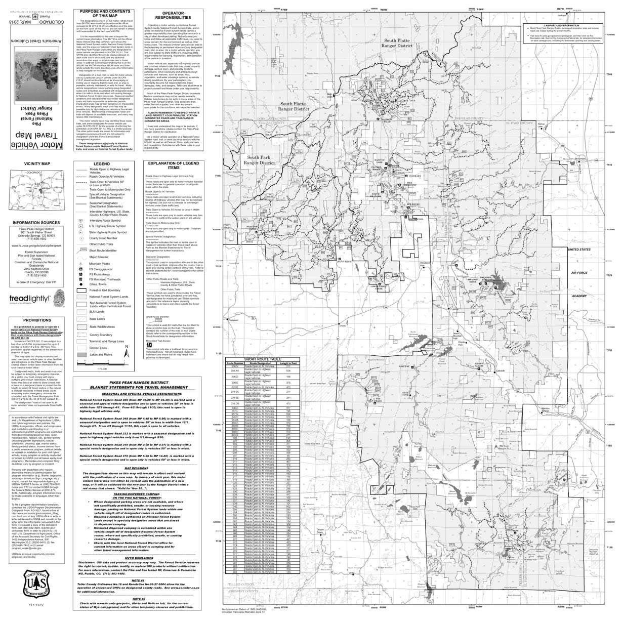 Pike NF - Pikes Peak Ranger District - MVUM Map by US Forest Service R2 ...