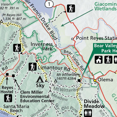 Point Reyes National Seashore - NPS Map - Hike California - Bike California Preview 2