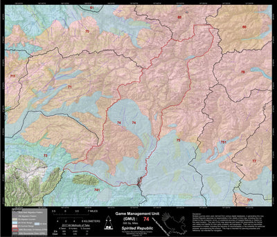 2018 GMU 74 Colorado Big Game (Elk/Mule Deer) Hunting Map (Habitat and range) Preview 1