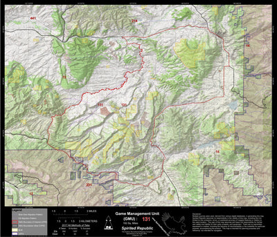2018 GMU 131 Colorado Big Game (Elk/Mule Deer) Hunting Map (Public/Private Lands) Preview 1