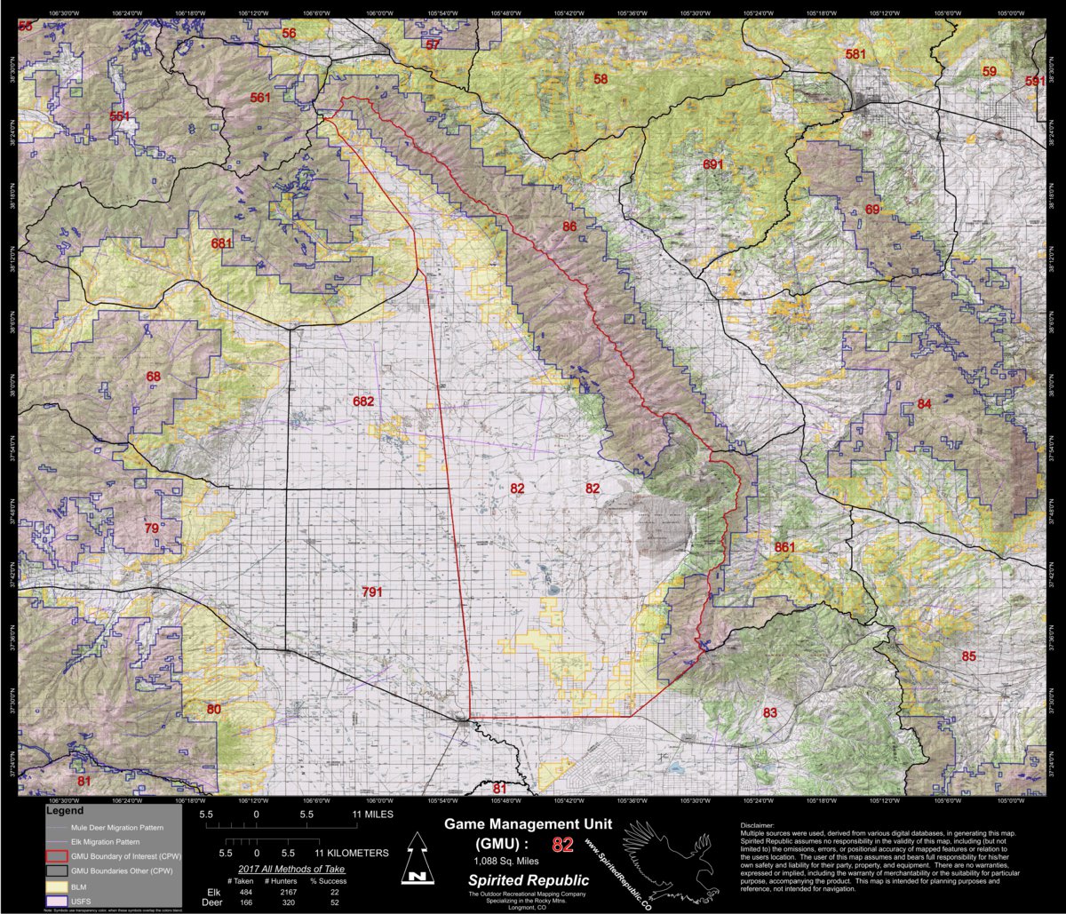 2018 GMU 82 Colorado Big Game (Elk/Mule Deer) Hunting Map (Public ...