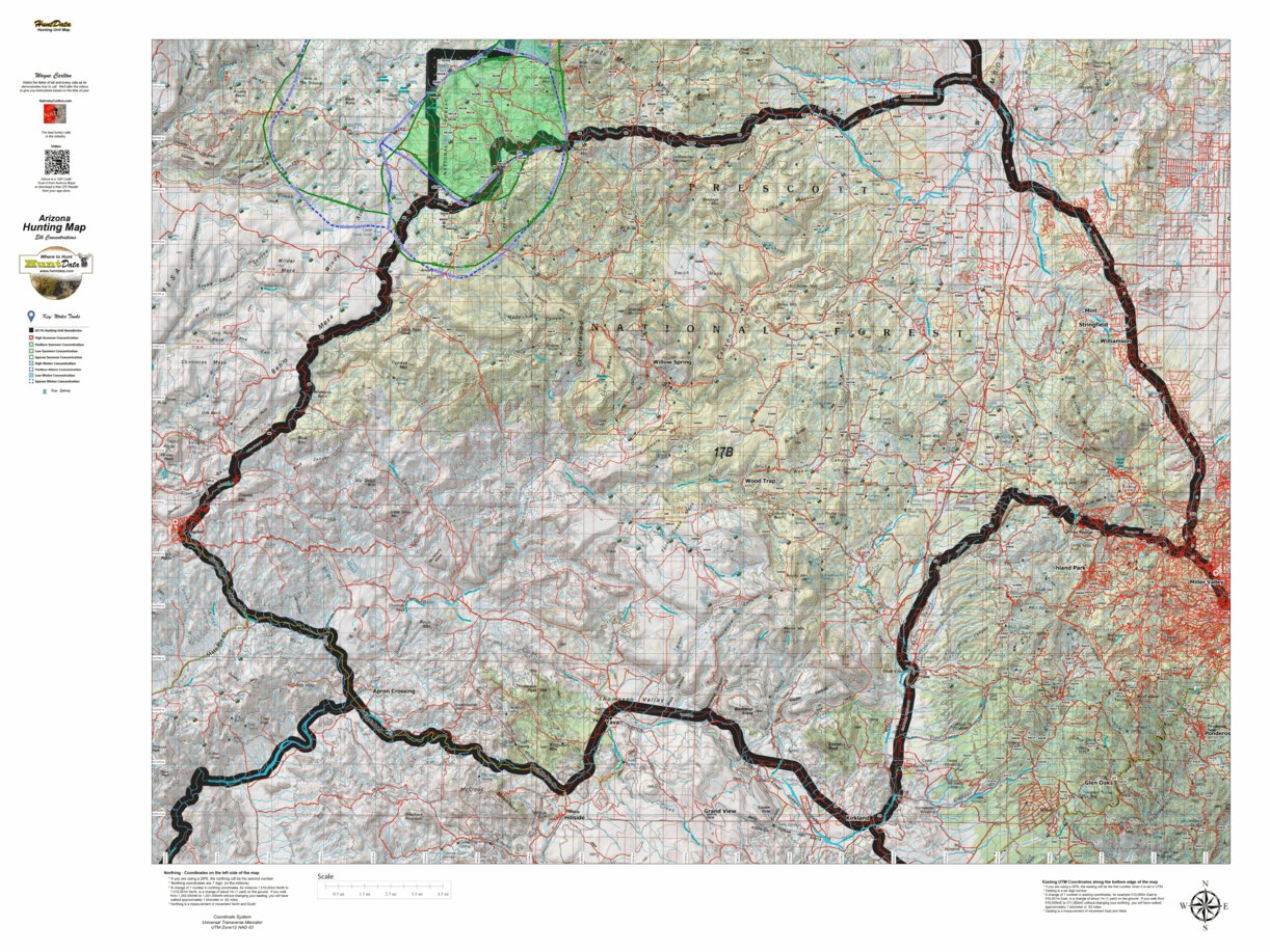 HuntData Arizona Elk Hunt Unit 17B Game Concentration Map by