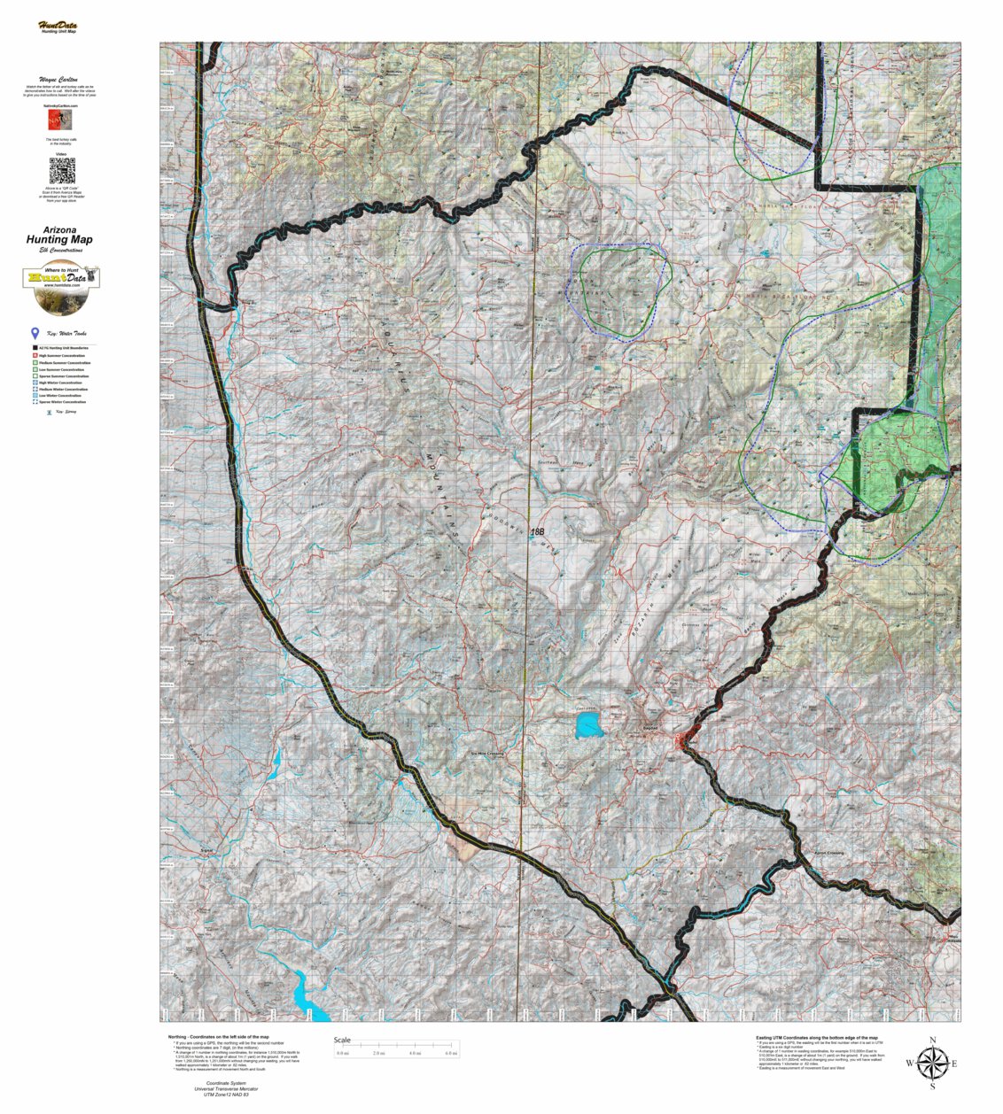 HuntData Arizona Elk Hunt Unit 18B Game Concentration Map by