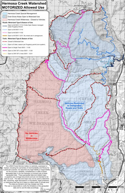 San Juan NF - Hermosa Creek Watershed - Motorized Vehicle Travel Map Preview 1
