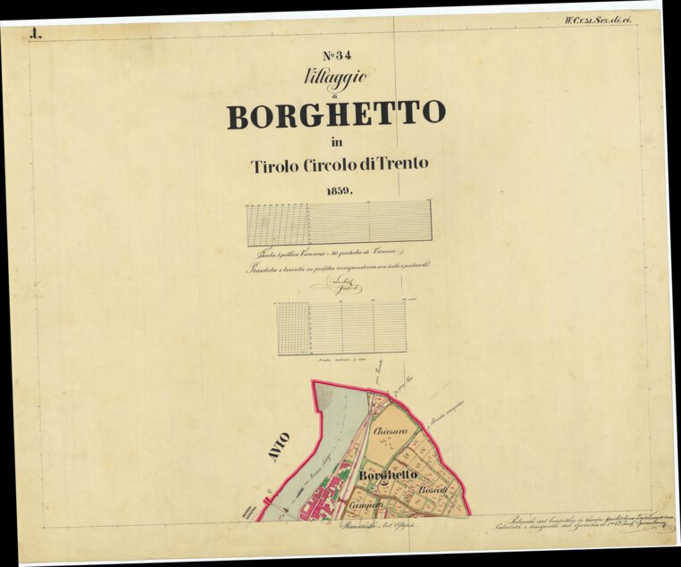BORGHETTO Mappa originale d'impianto del Catasto austro-ungarico. Scala ...