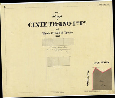 CINTE TESINO PRIMA PARTE Mappa originale d'impianto del Catasto austro-ungarico. Scala 1:2880 Preview 1