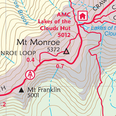 AMC White Mountains Trail Map 1: Presidential Range with summit detail Preview 2