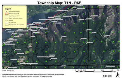 Multnomah Falls T1N R6E Township Map Preview 1