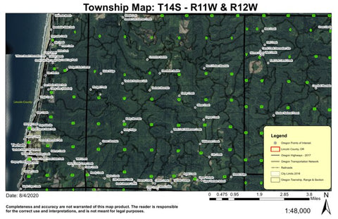 Yachats T14S R11W & R12W Township Map Preview 1