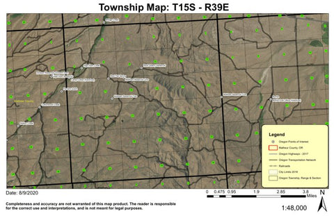 Moltham Reservoirs T15S R39E Township Map Preview 1