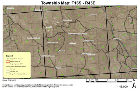 Tub Mountain T16S R45E Township Map Preview 1
