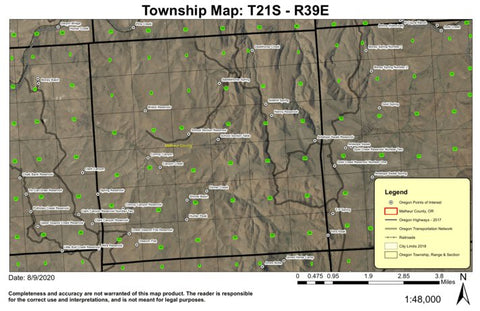 Hunter Peak T21S R39E Township Map Preview 1