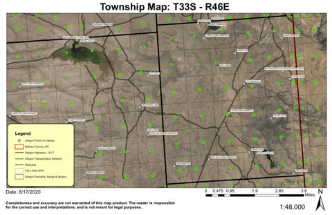 Gartin Reservoir T33S R46E Township Map Preview 1