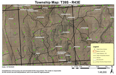 High Peak T39S R43E Township Map Preview 1