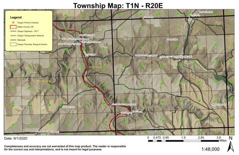 Diamond Butte T1N R20E Township Map Preview 1