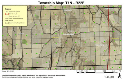 Cow Canyon T1N R22E Township Map Preview 1
