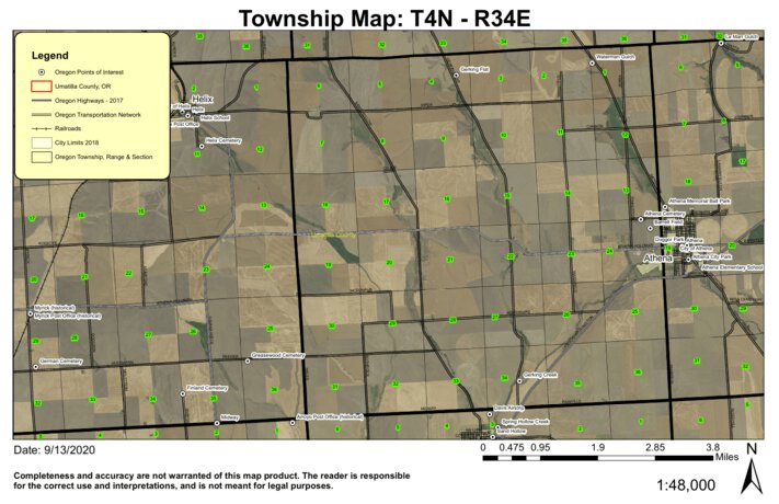 Athena Coverage Map Athena T4N R34E Township Map by Super See Services | Avenza Maps