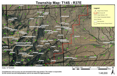 Long Creek T14S R37E Township Map Preview 1